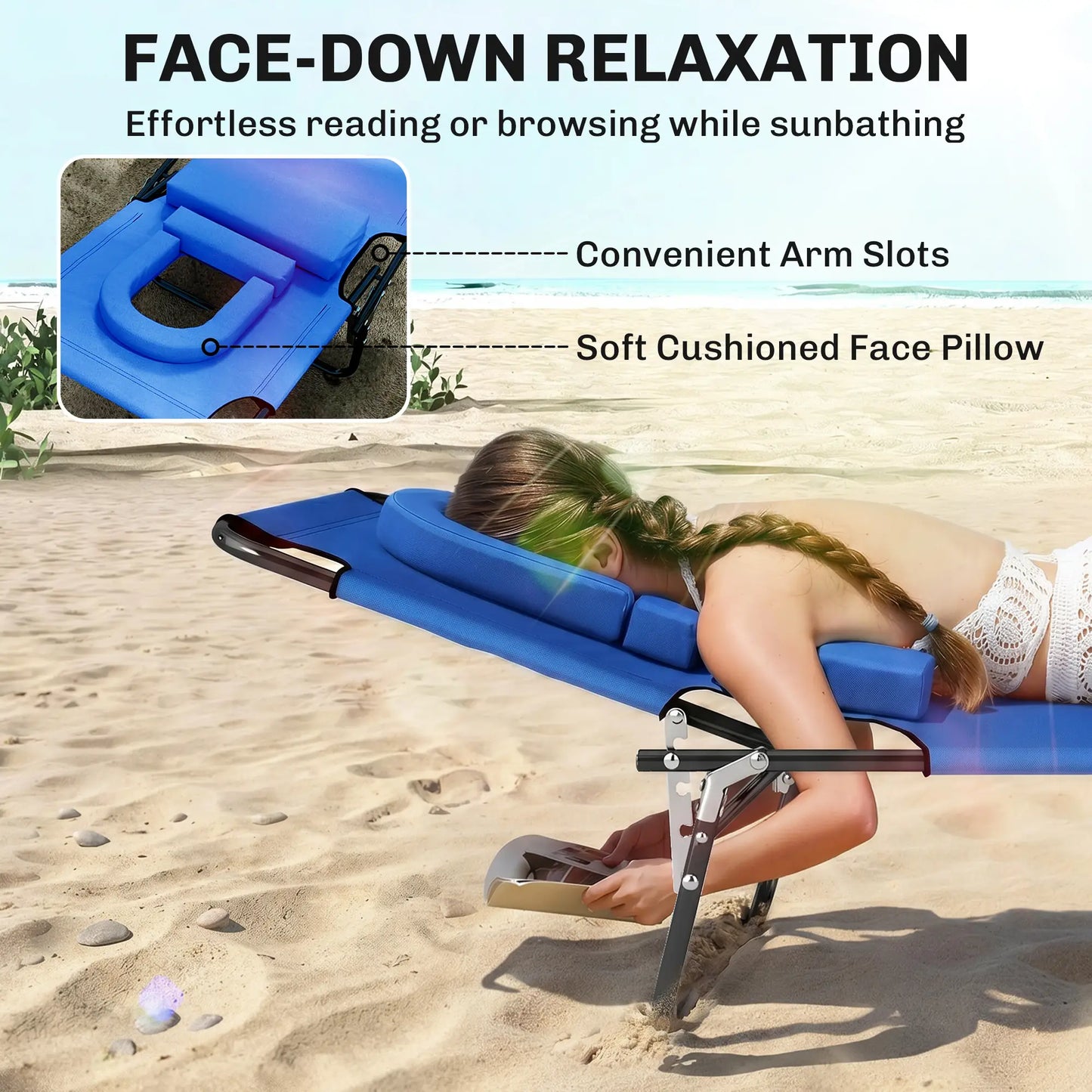 Folding Outdoor Lounge Chair, Portable, 4-Position Adjustable, Blue Lounger Chairs at Gallery Canada