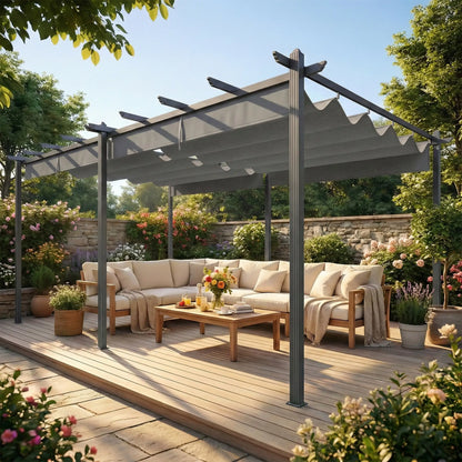 Retractable Pergola Canopy, 11.7' x 19.6', Aluminum, For Grill Patio Garden Deck Pergolas at Gallery Canada
