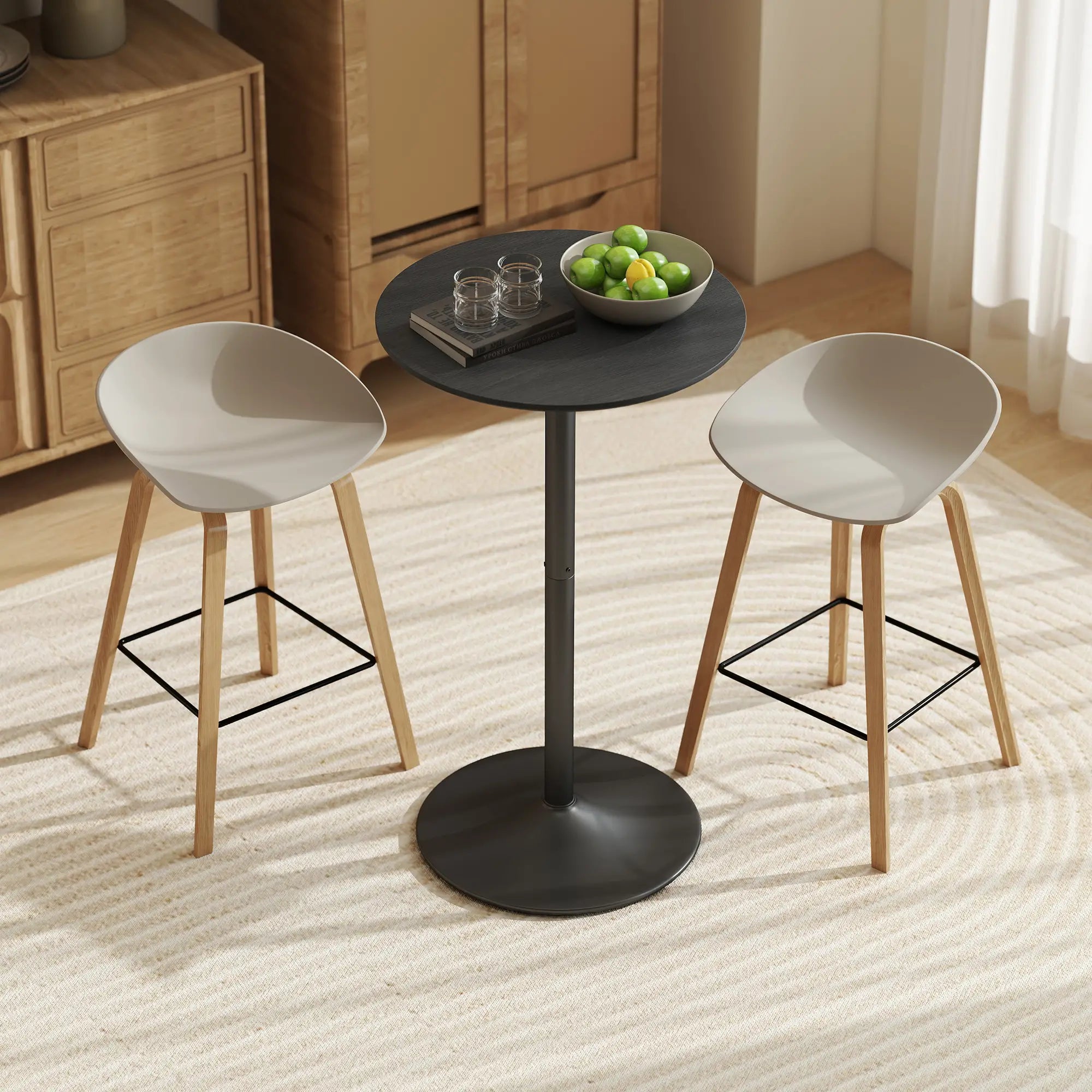Round Table for 2, 40.2 Inch, Steel Frame, Non-Slip Base, Black Bar Tables at Gallery Canada