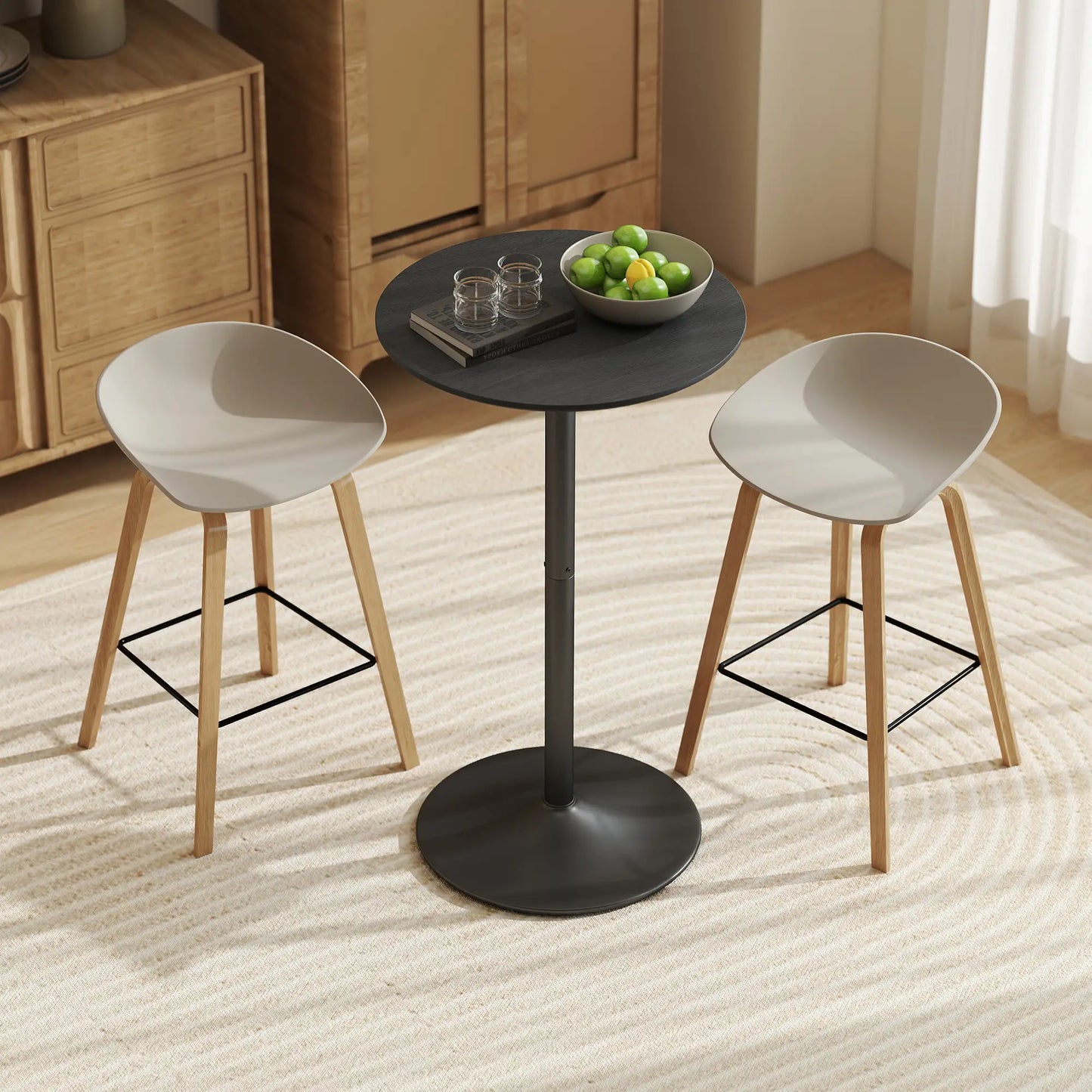 Round Table for 2, 40.2 Inch, Steel Frame, Non-Slip Base, Black Bar Tables at Gallery Canada