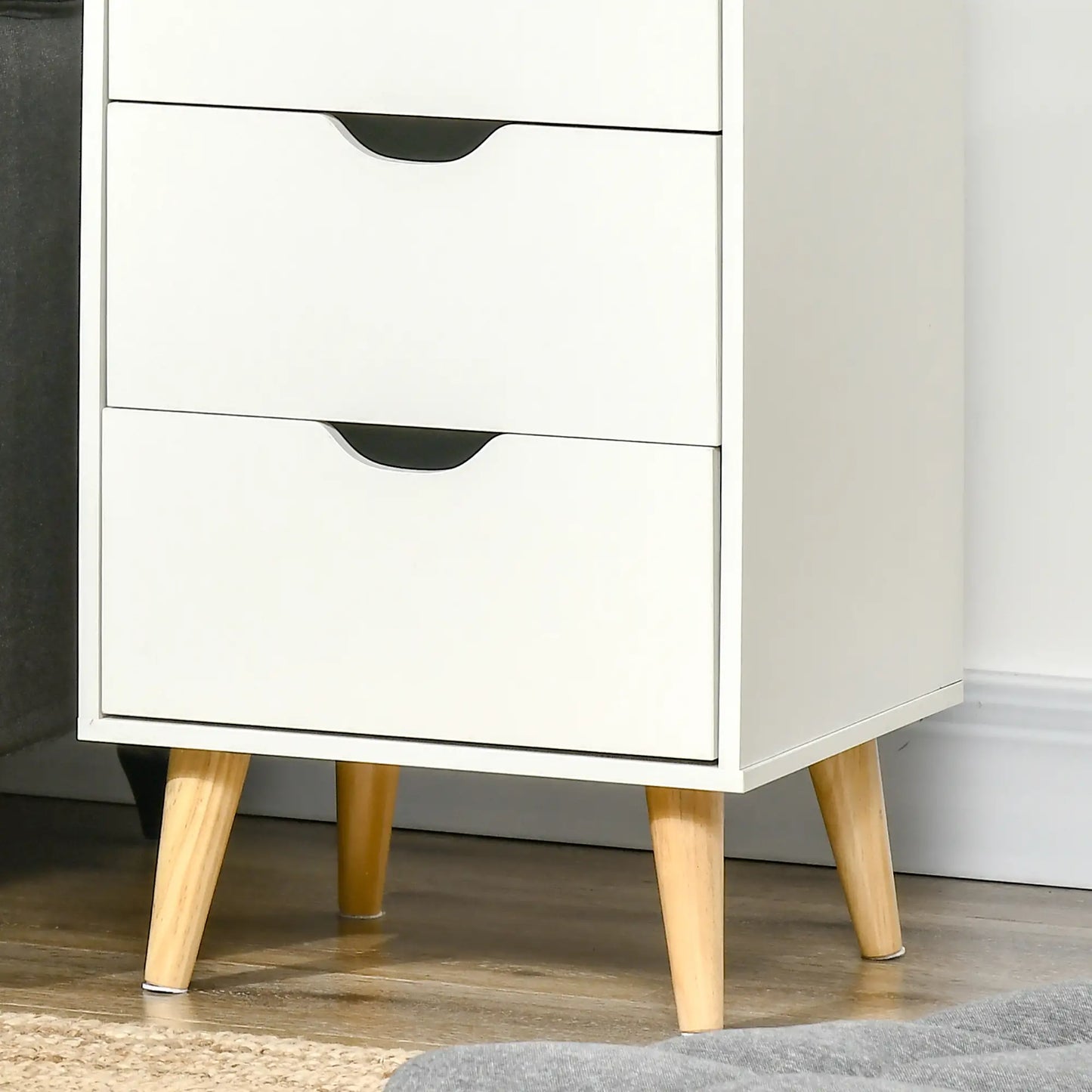 Modern Nightstand, 3 Drawers, Wood Legs, White Bedside Tables at Gallery Canada