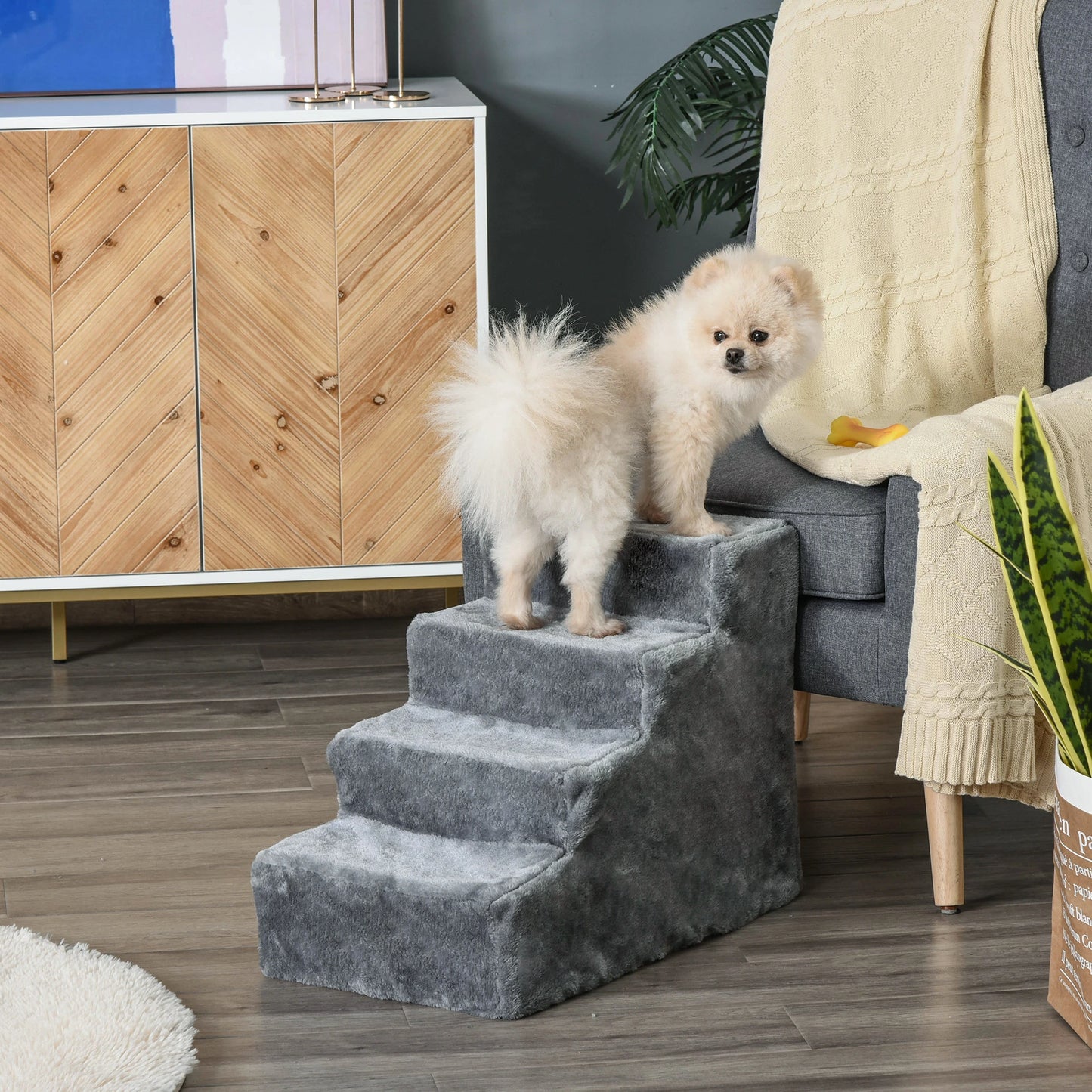 4-Step Dog Ramp for Sofa, Bed, Couch, Removable Cover, Light Grey Dog Stairs at Gallery Canada