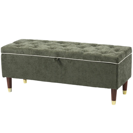 Storage Ottoman Bench, Linen-Look Seat, 264 LBS, Green