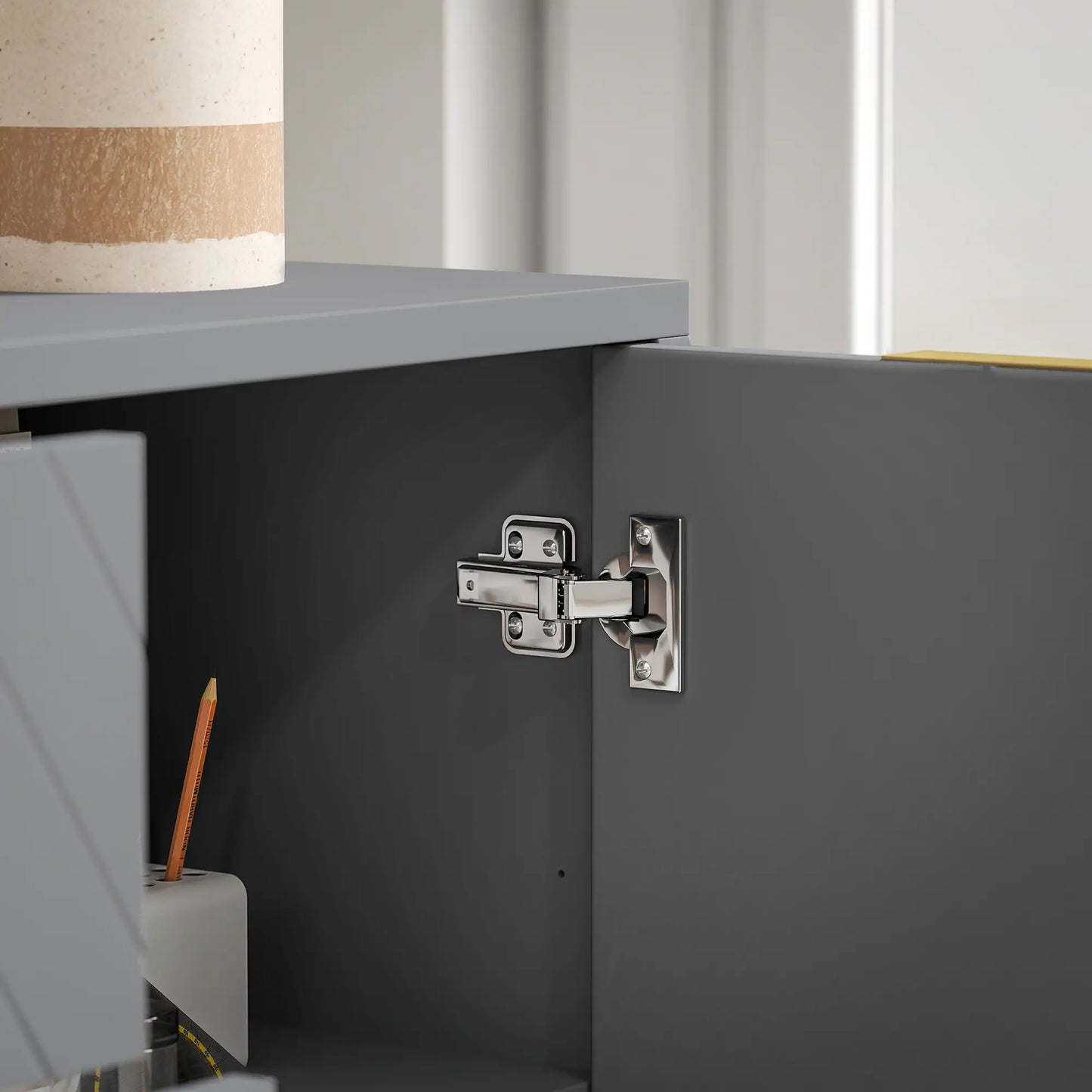 Sideboard Storage Cabinet, 3 Drawers, Adjustable Shelves, Grey Bar Cabinets at Gallery Canada
