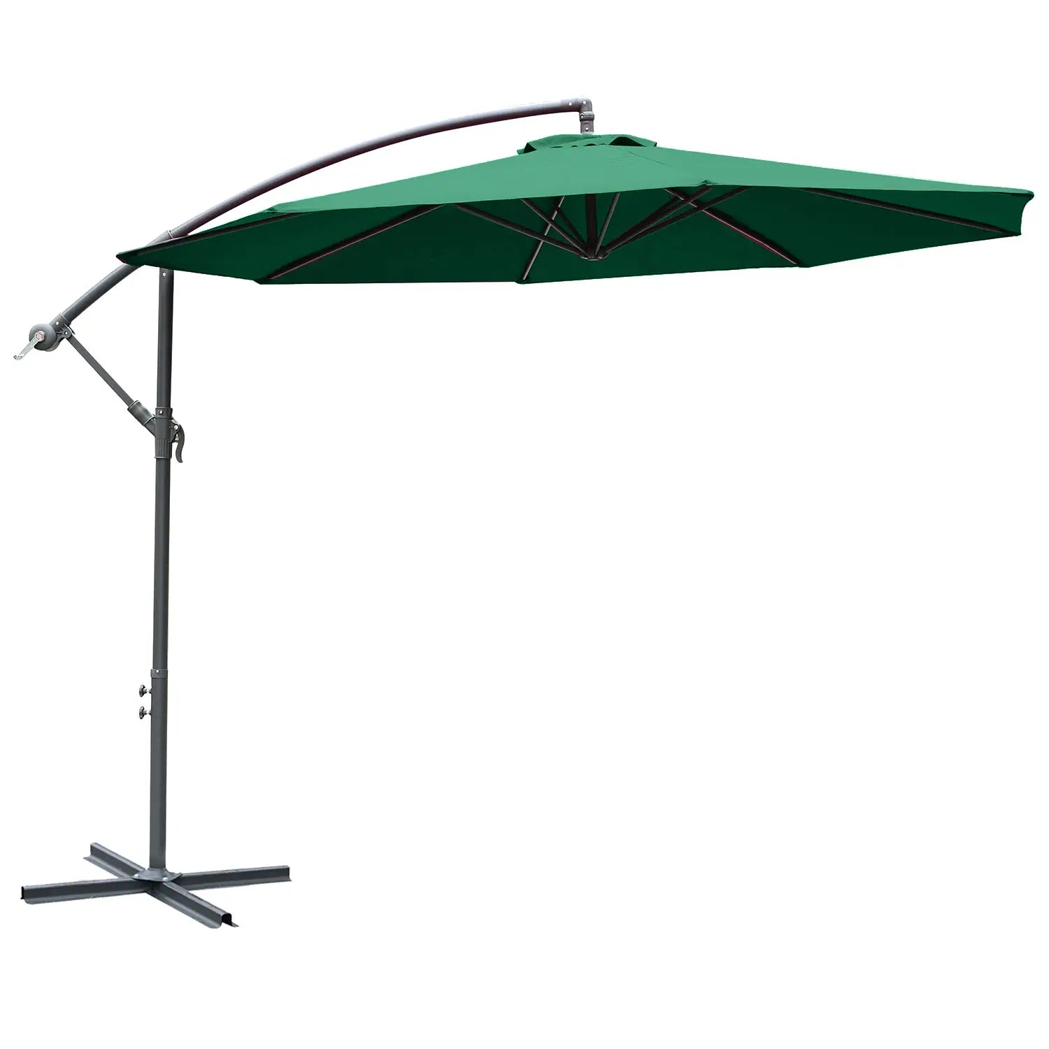 10' Deluxe Patio Umbrella, Offset Sunshade with Crank, Dark Green Cantilever Umbrellas Dark Green at Gallery Canada