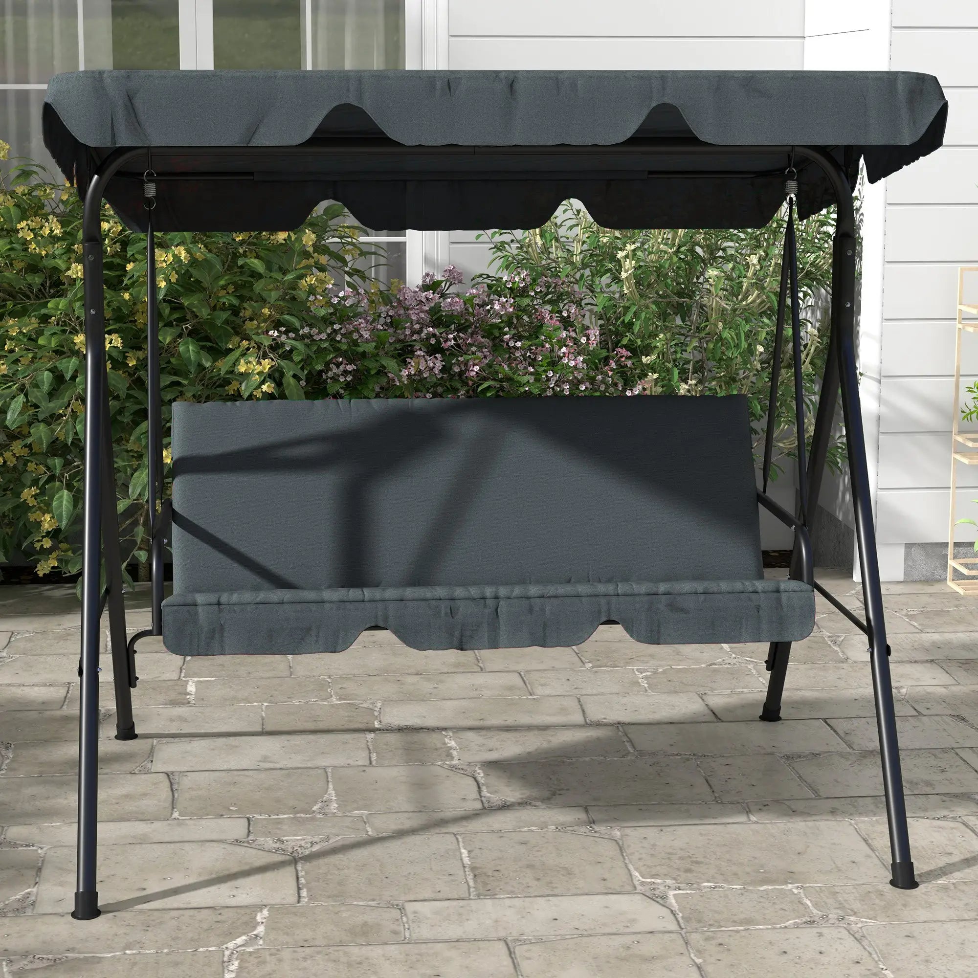 3-Seater Outdoor Porch Swing, Adjustable Canopy, Grey Porch Swings with Canopy at Gallery Canada