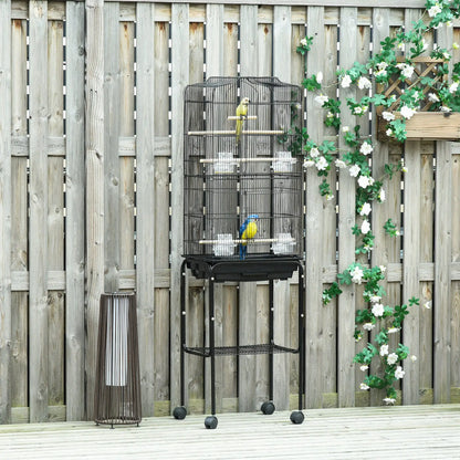 62" Rolling Bird Cage, Cockatoo House, Play Top, Storage Shelf, Wheels, Black Bird Cages at Gallery Canada