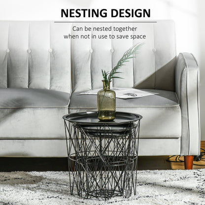 Set of 3 Nesting Coffee Tables with Storage, Round End Table with Removable Tray, Basket Side Tables with Metal Frame for Living Room, Black Side Tables at Gallery Canada
