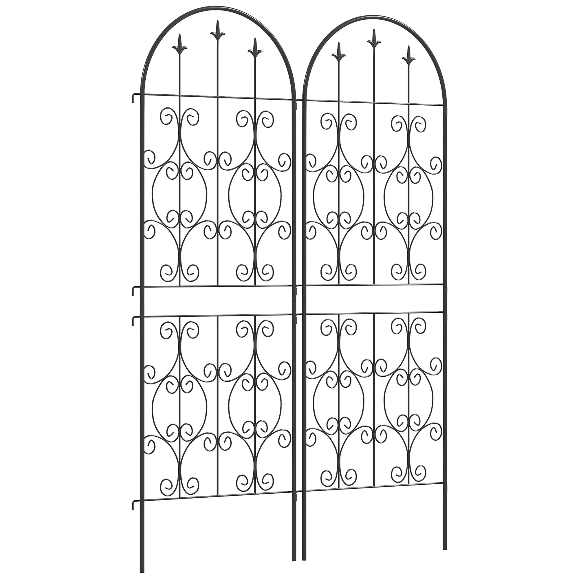 Metal Garden Trellis Set, Scrollwork Design, 150 x 50 cm, Black Plant Stands at Gallery Canada