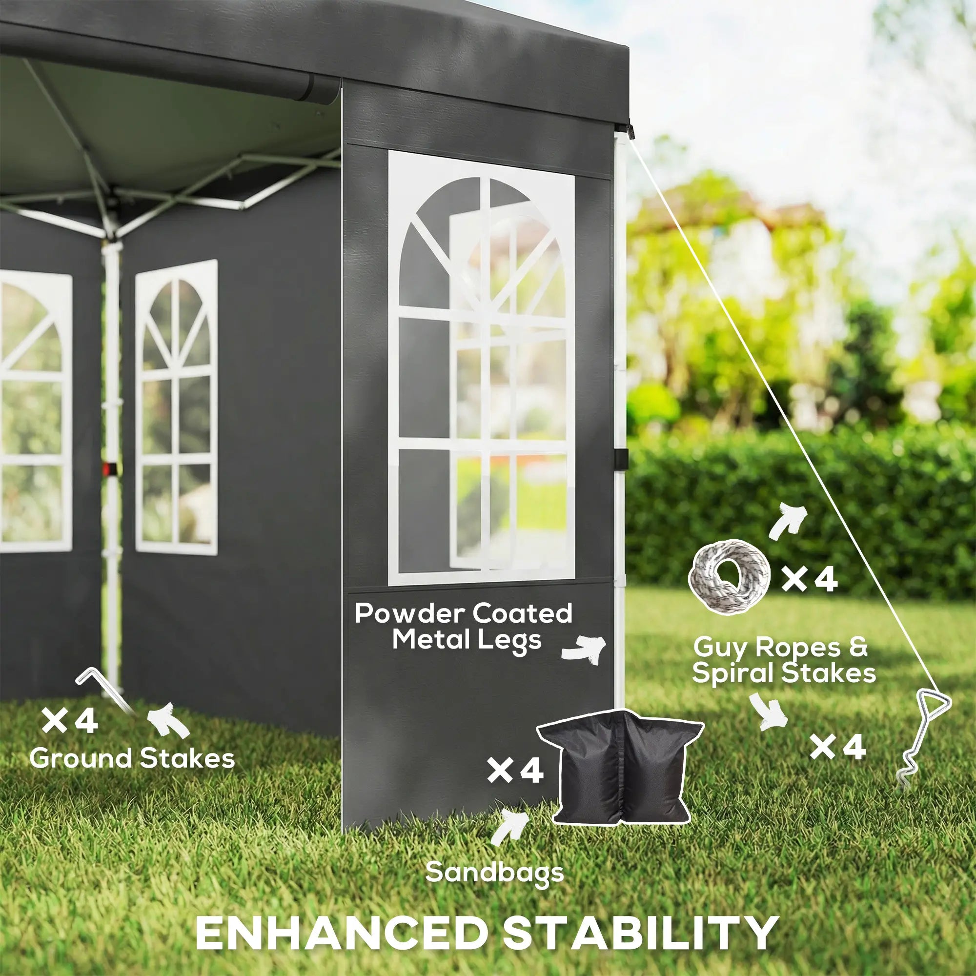 9.6 x 9.6 ft Pop Up Canopy Tent With 4 Sidewalls, UPF 50+, Dark Grey Pop Up Canopies at Gallery Canada