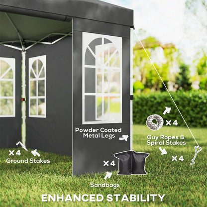 9.6 x 9.6 ft Pop Up Canopy Tent With 4 Sidewalls, UPF 50+, Dark Grey Pop Up Canopies at Gallery Canada