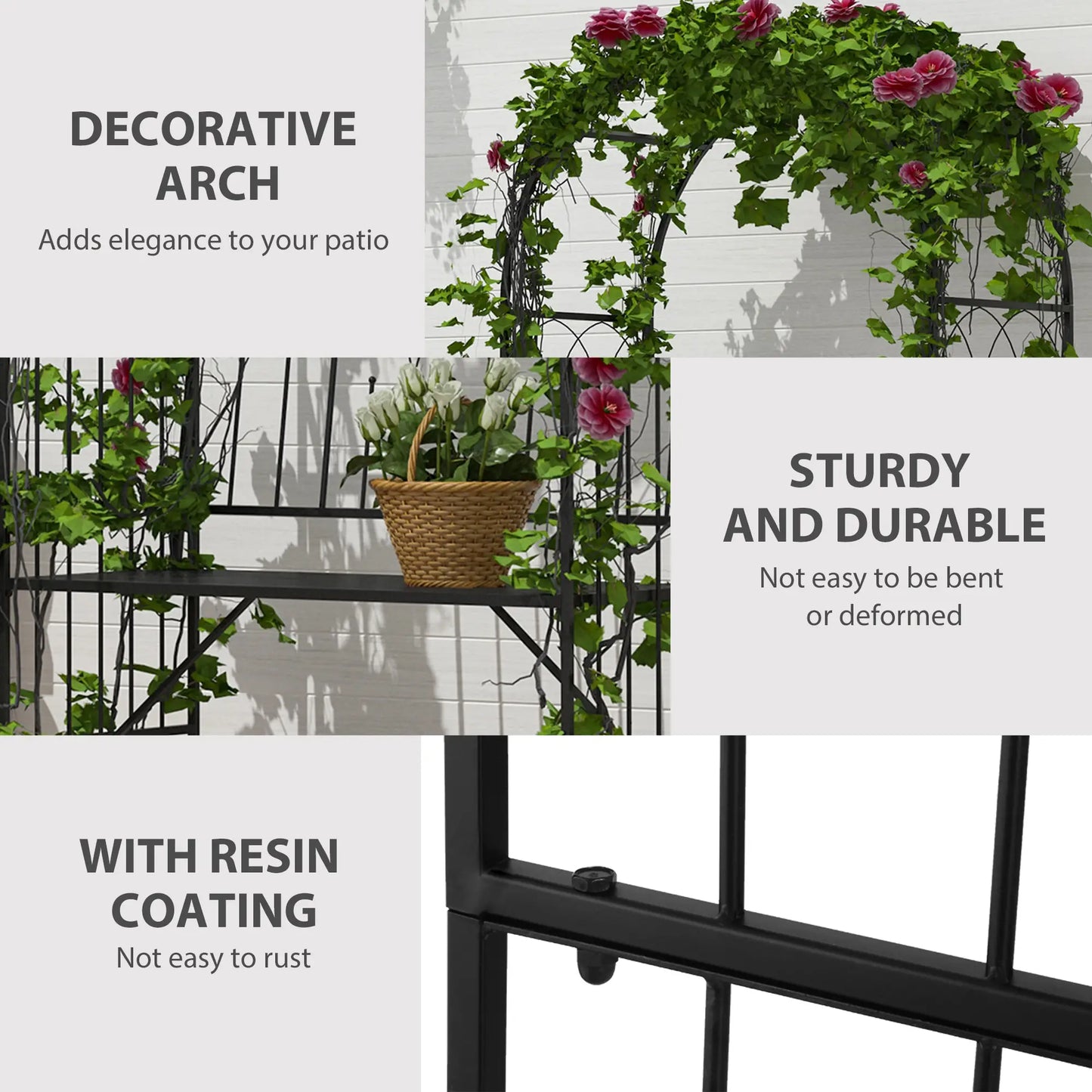 43" Garden Arbor Bench, Trellis for Climbing Plants, Black Outdoor Benches at Gallery Canada