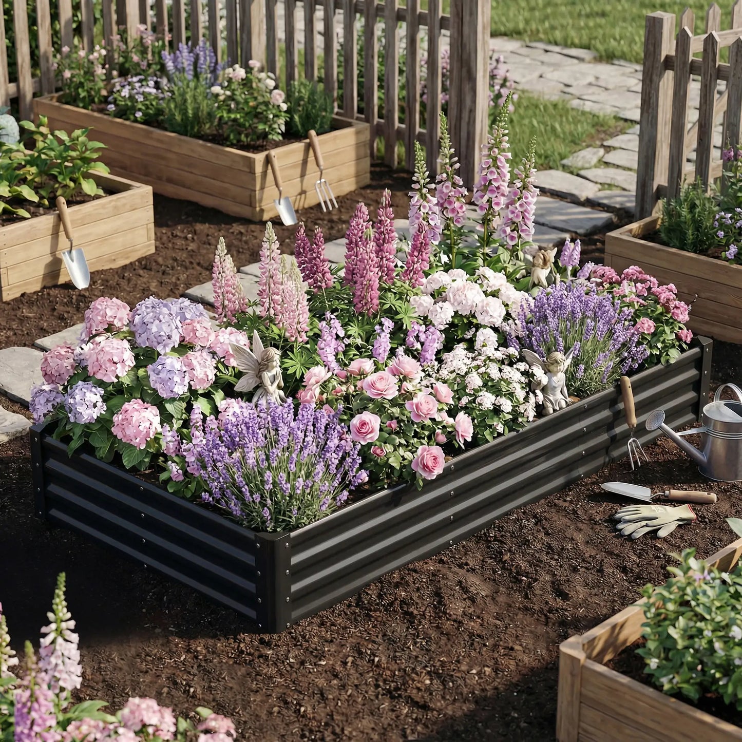 8 x 4 x 1ft Galvanized Raised Garden Bed, Reinforced Planter Box, Black Galvanized Planter Boxes at Gallery Canada