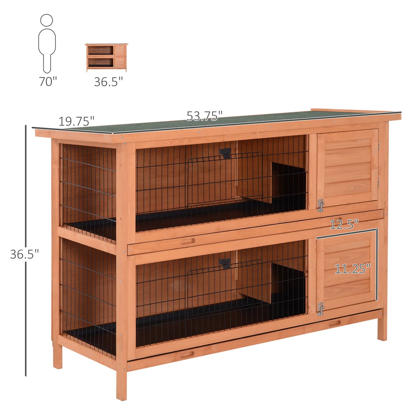 54"L 2-Story Rabbit Hutch, Wooden Pet House, Lockable Doors, No Leak Tray, Orange Rabbit Hutch at Gallery Canada