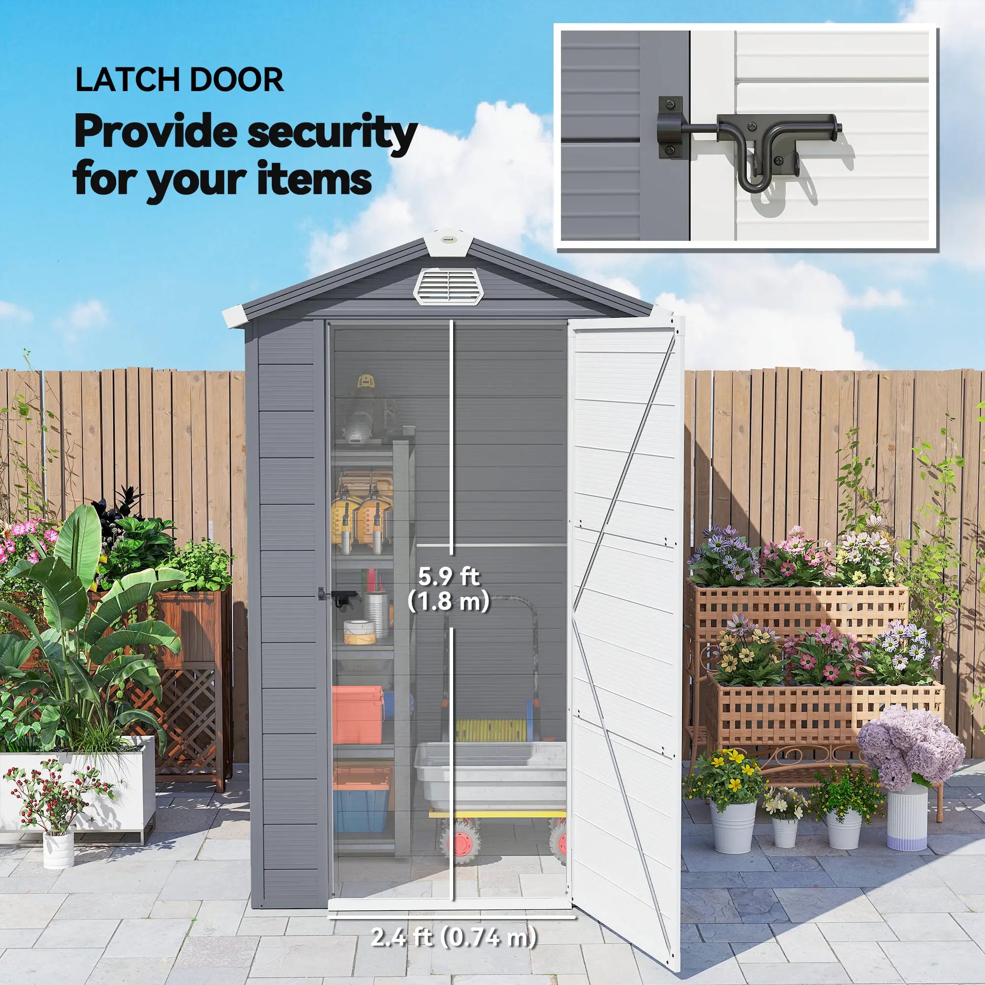 4.5' x 6' Plastic Storage Shed, Latch Door, Vents, Light Grey Sheds at Gallery Canada
