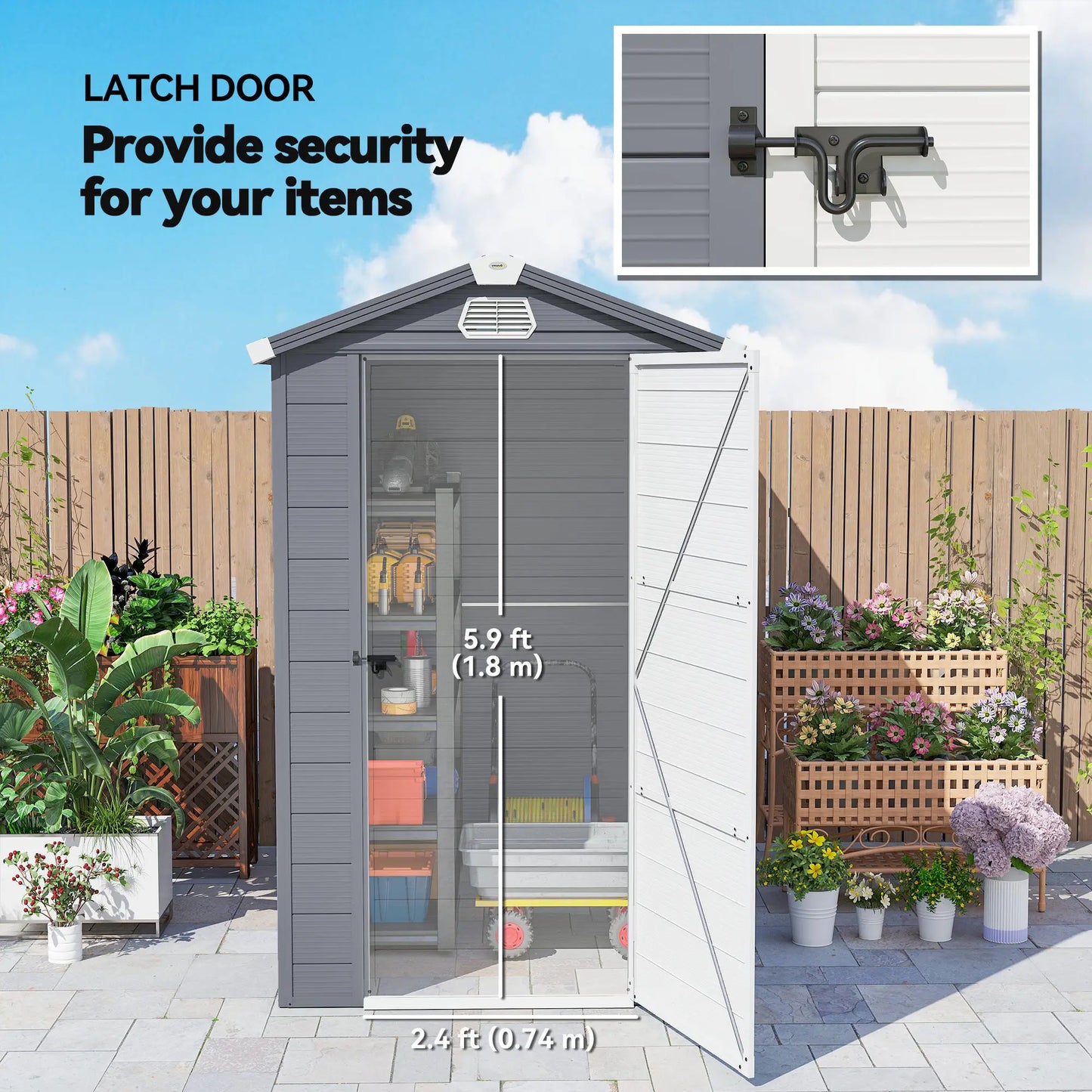 4.5' x 6' Plastic Storage Shed, Latch Door, Vents, Light Grey Sheds at Gallery Canada