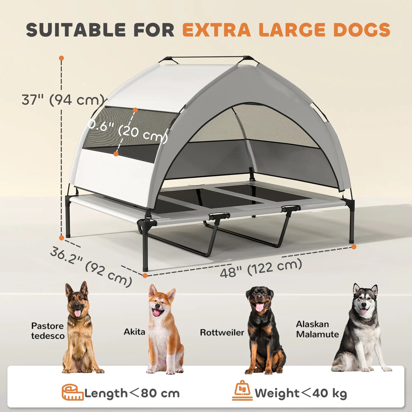 Elevated Dog Bed With Removable Canopy, Portable Pet Cot, 48" x 36" x 37" Elevated Dog Beds at Gallery Canada