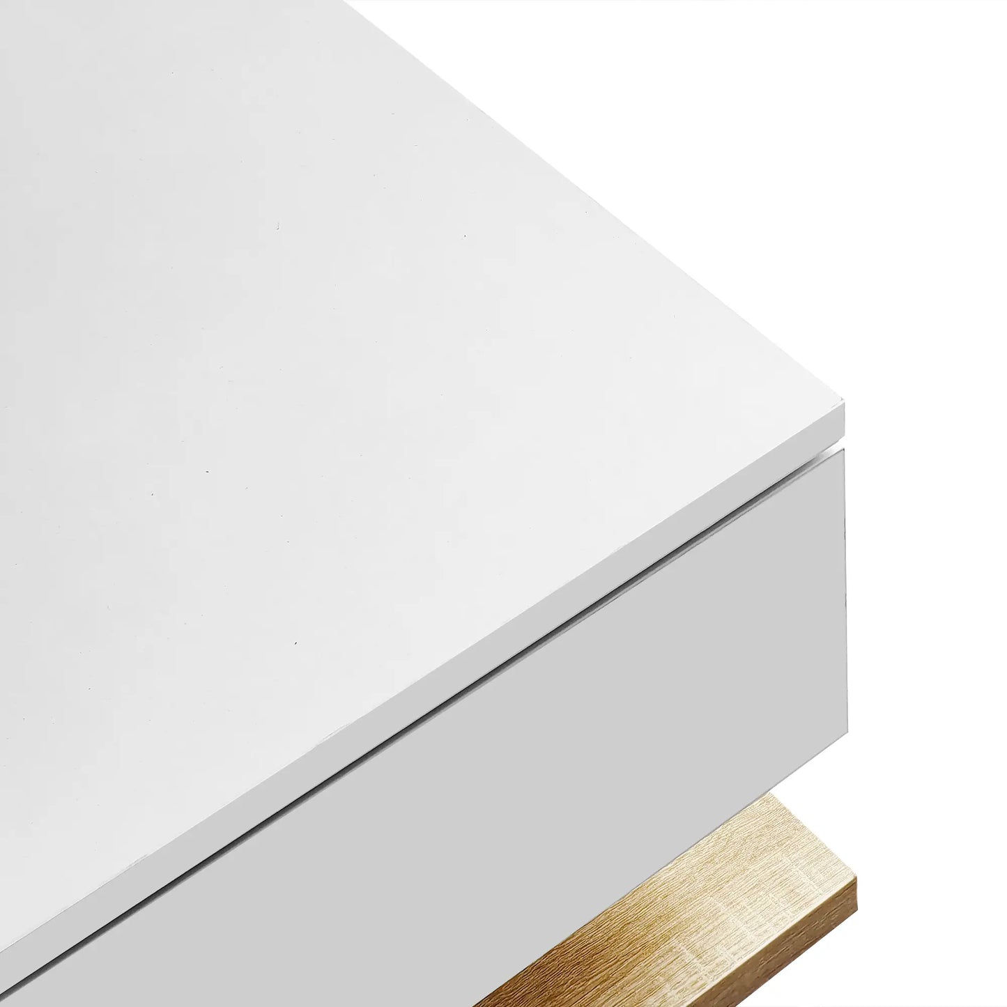 Modern Coffee Table, Glass LED Effect, Storage, 41.5" L x 21.5" W x 12.5" H, White+Wood, White, Wood Coffee Tables at Gallery Canada