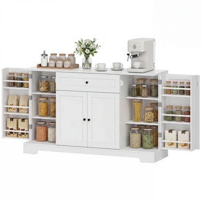 55" Kitchen Storage Cabinet With Drawer, Adjustable Shelves, White Bar Cabinets White at Gallery Canada