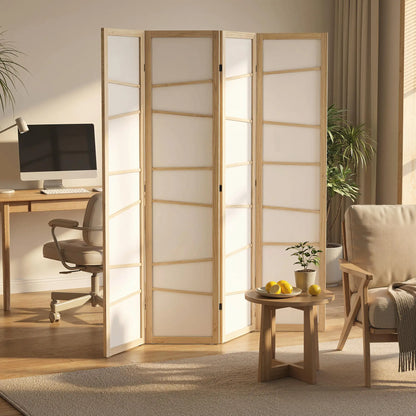 66.9" Folding Room Divider, 4 Panel Wood Frame, Natural Wood Room Dividers at Gallery Canada