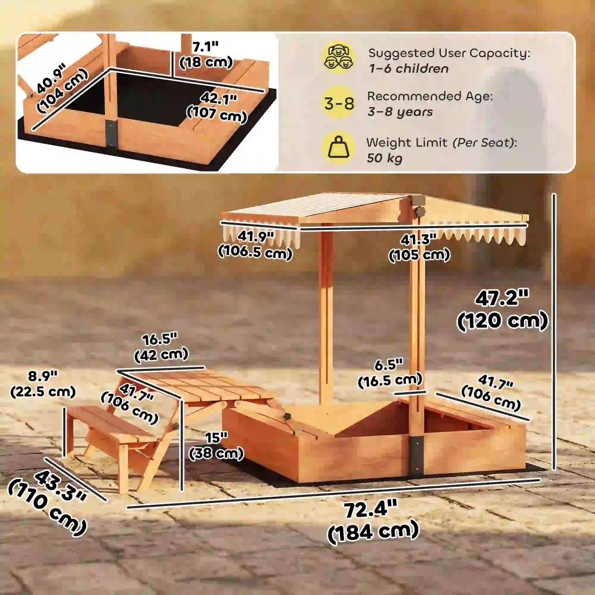 Kids Sandbox With Canopy, Wooden Sand Box, Foldable Picnic Table, Bench Seats Sandboxes & Accessories at Gallery Canada