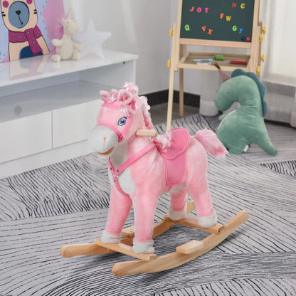 Kids Plush Rocking Horse, Ride On Toy with Sounds, Pink Rocking Horses at Gallery Canada