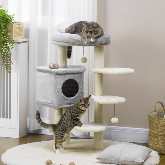37" Cat Tree for Indoor Cats, Cat Tower, Kitty Activity Center with Cat Bed Condo Hanging Ball Toys Sisal Rope Scratching Post, Light Grey - Gallery Canada