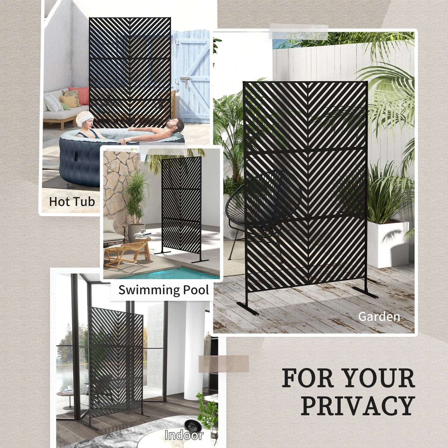 6.5FT Metal Privacy Screen, Triangle Style, Black Side Awnings at Gallery Canada