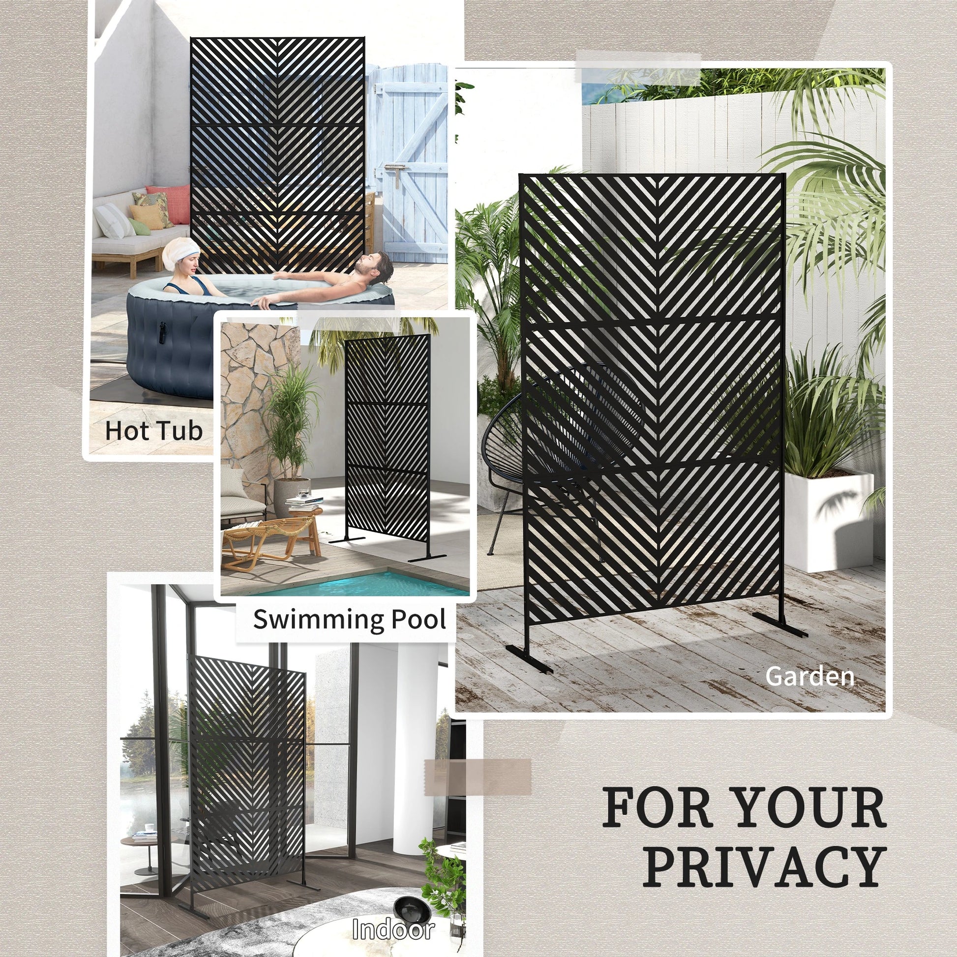 6.5FT Metal Privacy Screen, Triangle Style, Black Side Awnings at Gallery Canada