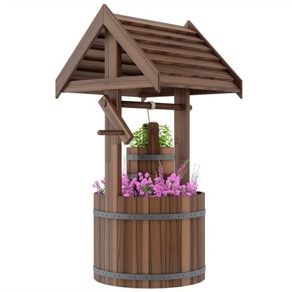 Wood Wishing Well Planter, With Hanging Bucket And Drainage, Tan Water Fountains at Gallery Canada