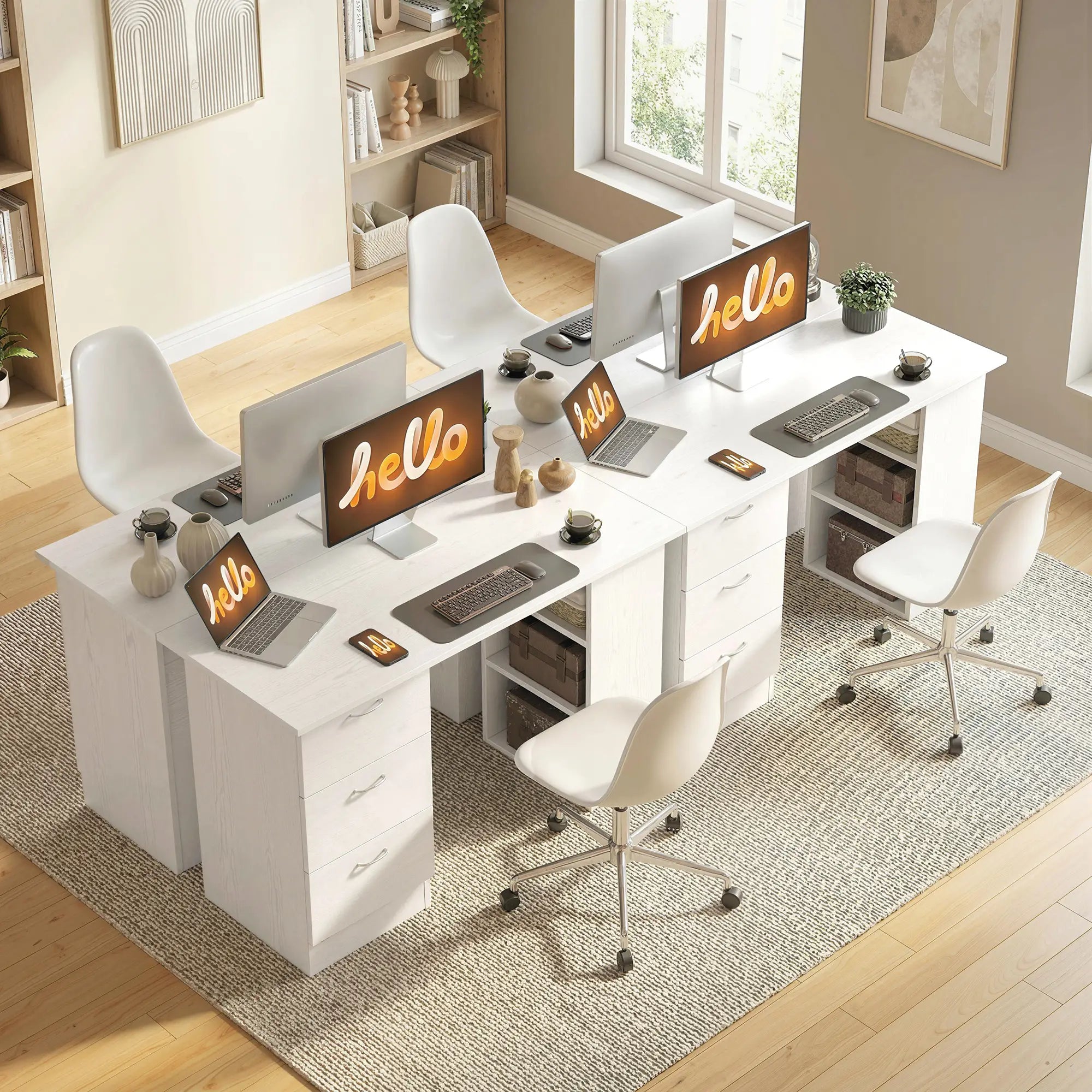 47 Inches Office Desk, 3-Tier Storage Shelves, Drawers, White Writing Desks at Gallery Canada