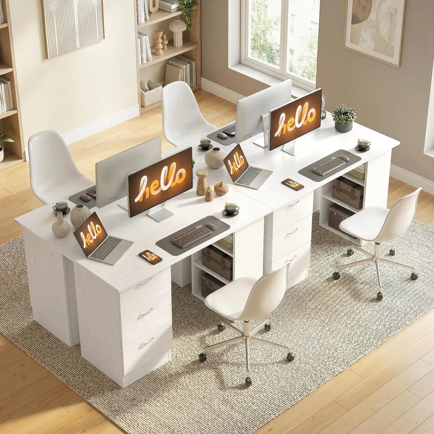 47 Inches Office Desk, 3-Tier Storage Shelves, Drawers, White Writing Desks at Gallery Canada