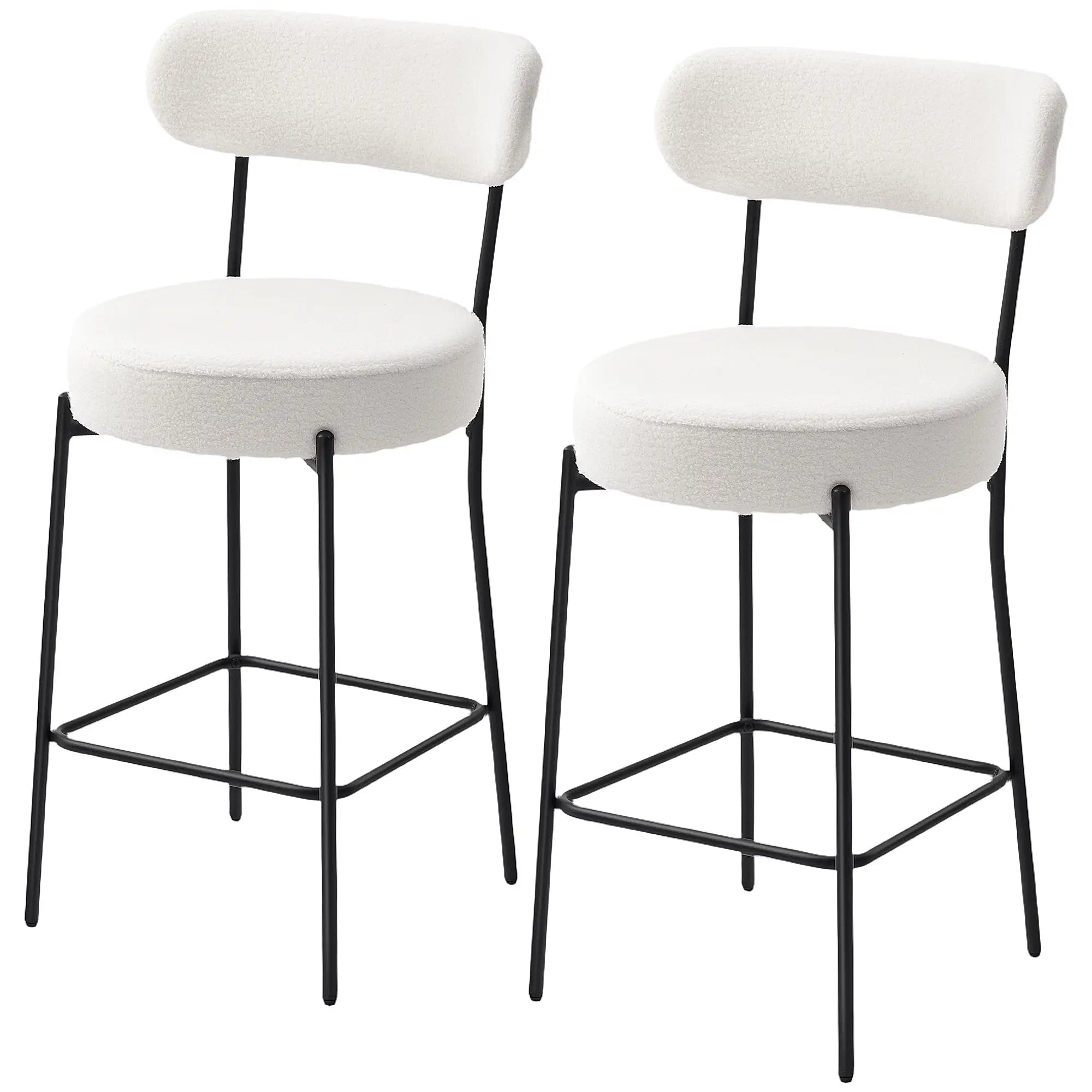 Set of 2 Barstools, Upholstered with Backrest, Footrest, Cream White Bar Stools Cream at Gallery Canada