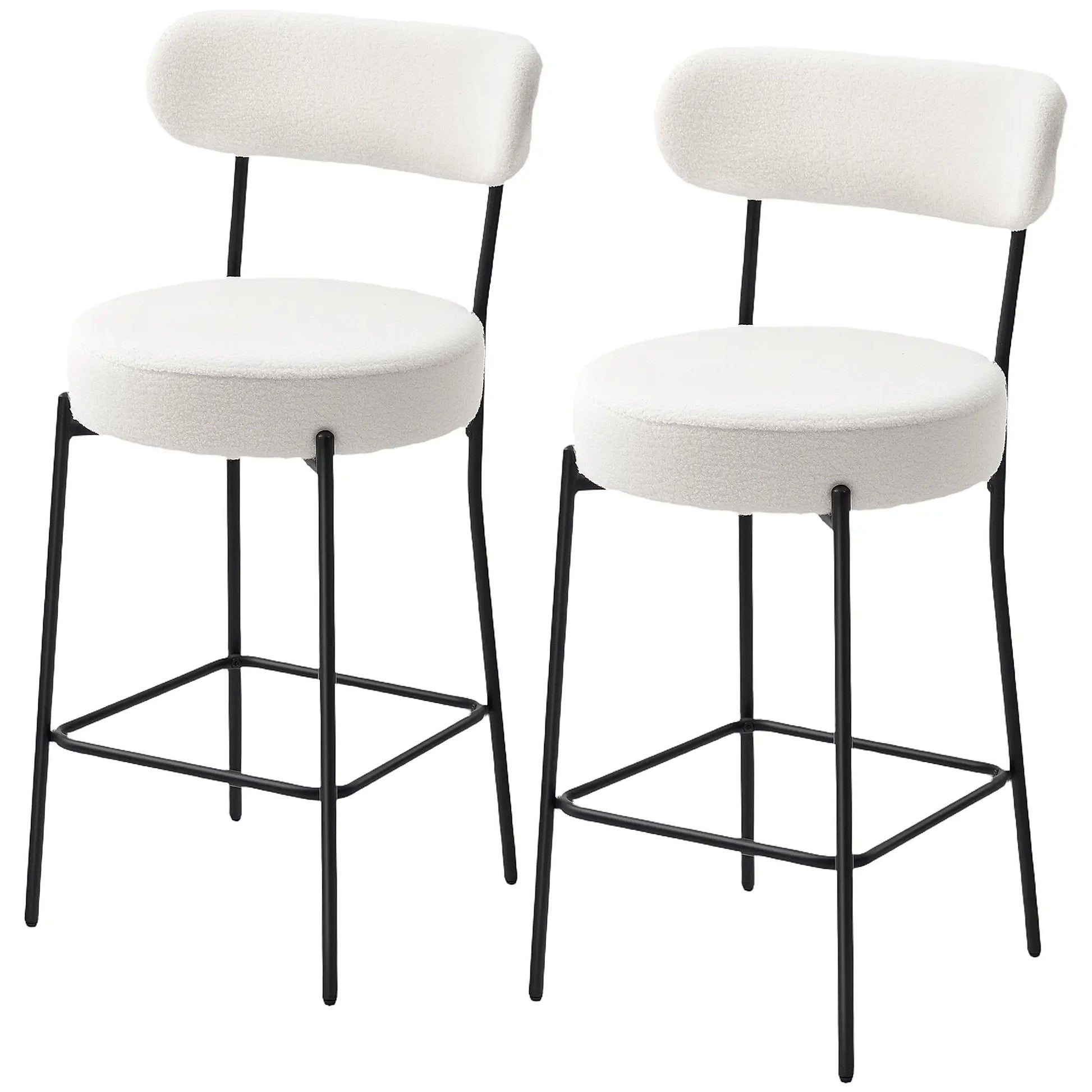 Set of 2 Barstools, Upholstered with Backrest, Footrest, Cream White Bar Stools Cream at Gallery Canada