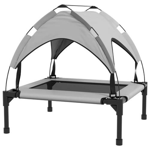 Raised Dog Bed With Canopy, Washable Mesh, Small Medium, Light Grey