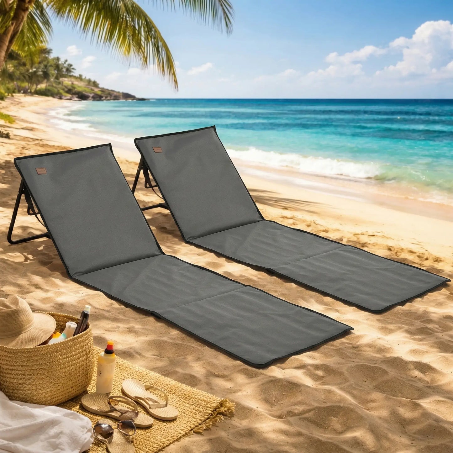 Foldable Lounge Chairs, Adjustable Backrest, Set of 2, Grey Beach Accessories at Gallery Canada