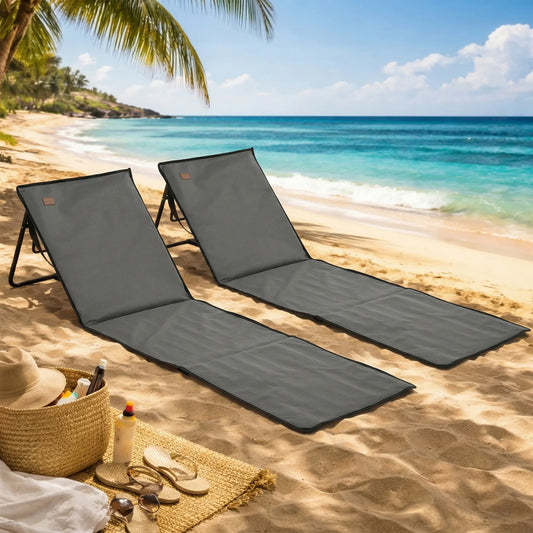 Foldable Lounge Chairs, Adjustable Backrest, Set of 2, Grey Beach Accessories Grey at Gallery Canada