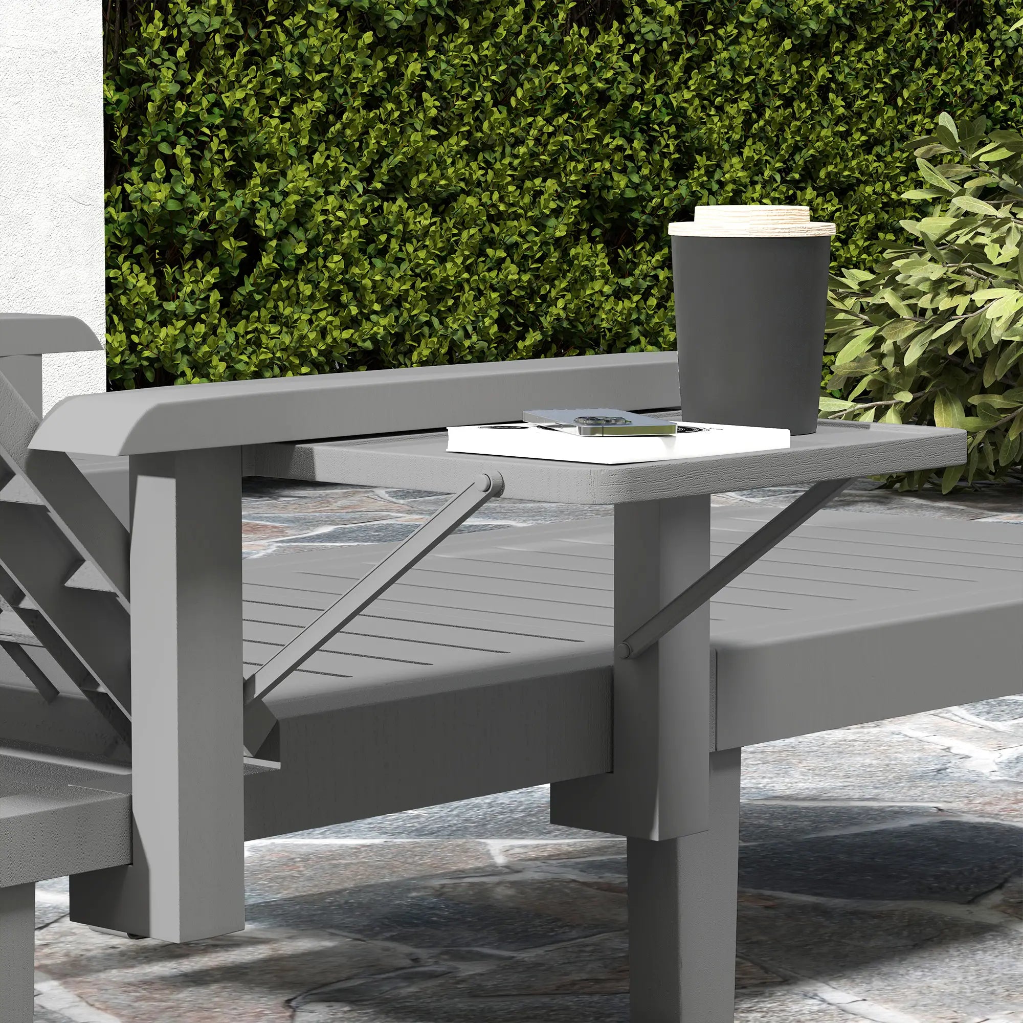 2 Tanning Chairs, 5 Position Adjustable, Foldable Side Table, Dark Grey Lounger Chairs at Gallery Canada