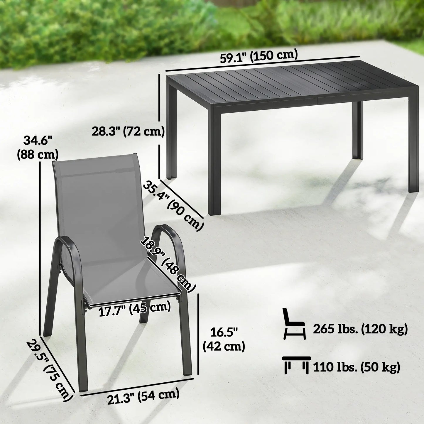 7-Piece Outdoor Dining Set, Rectangular Table, Stackable Chairs, Light Grey Outdoor Dining Sets at Gallery Canada