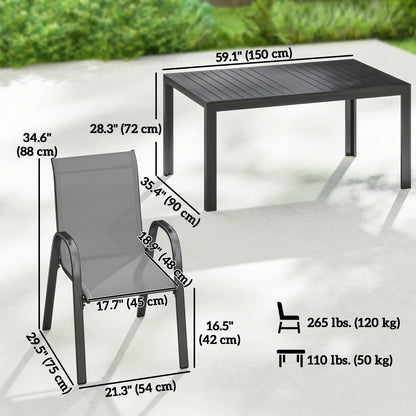 7-Piece Outdoor Dining Set, Rectangular Table, Stackable Chairs, Light Grey Outdoor Dining Sets at Gallery Canada