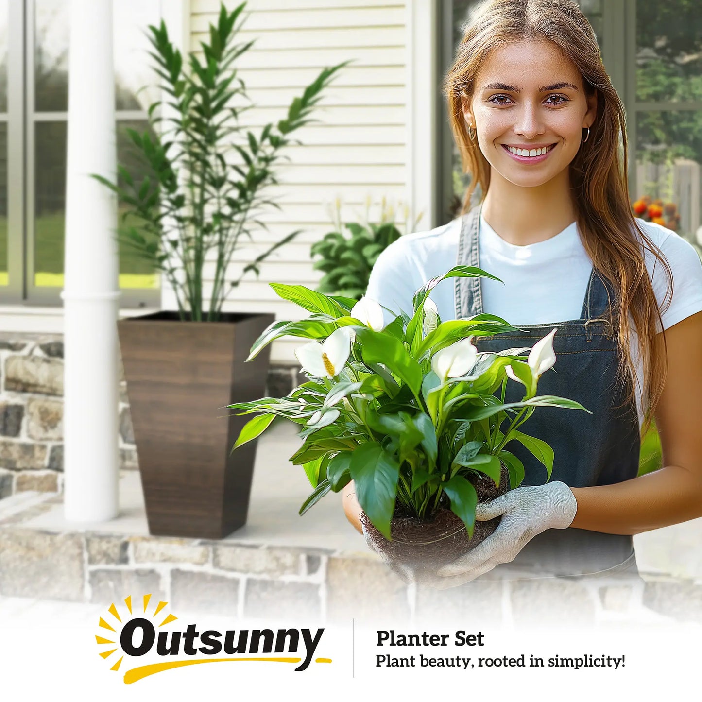 Ensemble de 3 Pots de Plante Hauts, Pot Fuselé de 28 Pouces avec Trous de Drainage, Marron