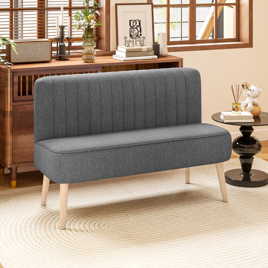 Modern 2 Seater Sofa, Upholstered Couch with Rubber Wood Legs, Grey 2-Seater Sofas Grey, Natural at Gallery Canada