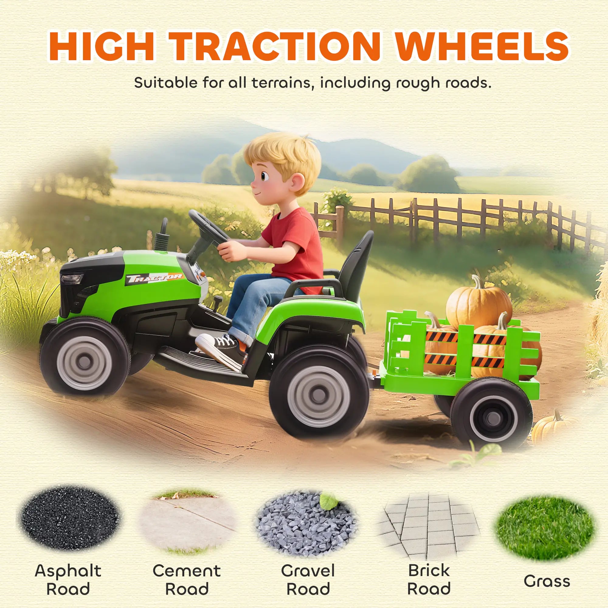 12V Kids Ride On Tractor with Trailer, Remote Control, Green Toy Excavators at Gallery Canada