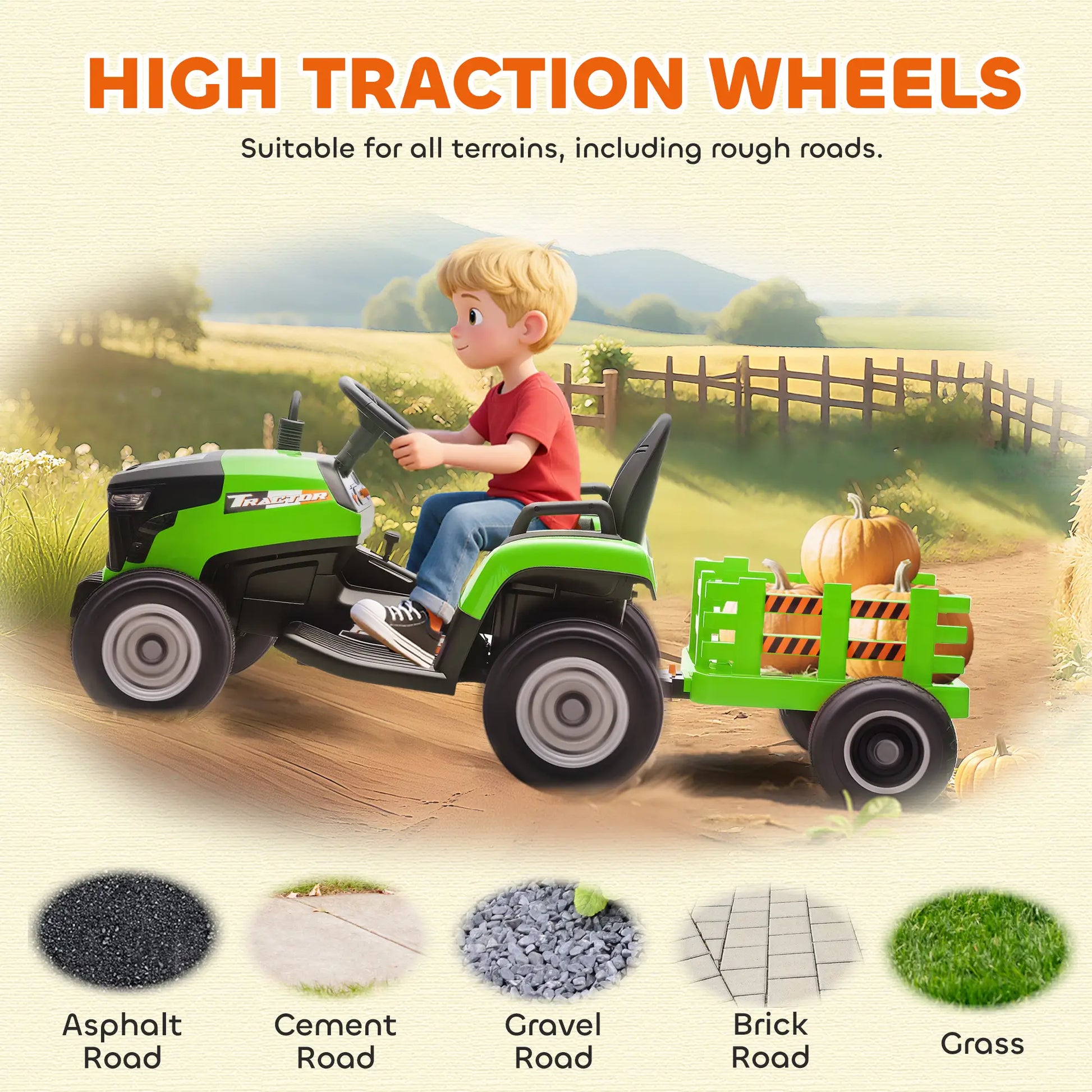 12V Kids Ride On Tractor with Trailer, Remote Control, Green Toy Excavators at Gallery Canada