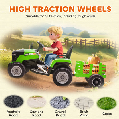 12V Kids Ride On Tractor with Trailer, Remote Control, Green Toy Excavators at Gallery Canada