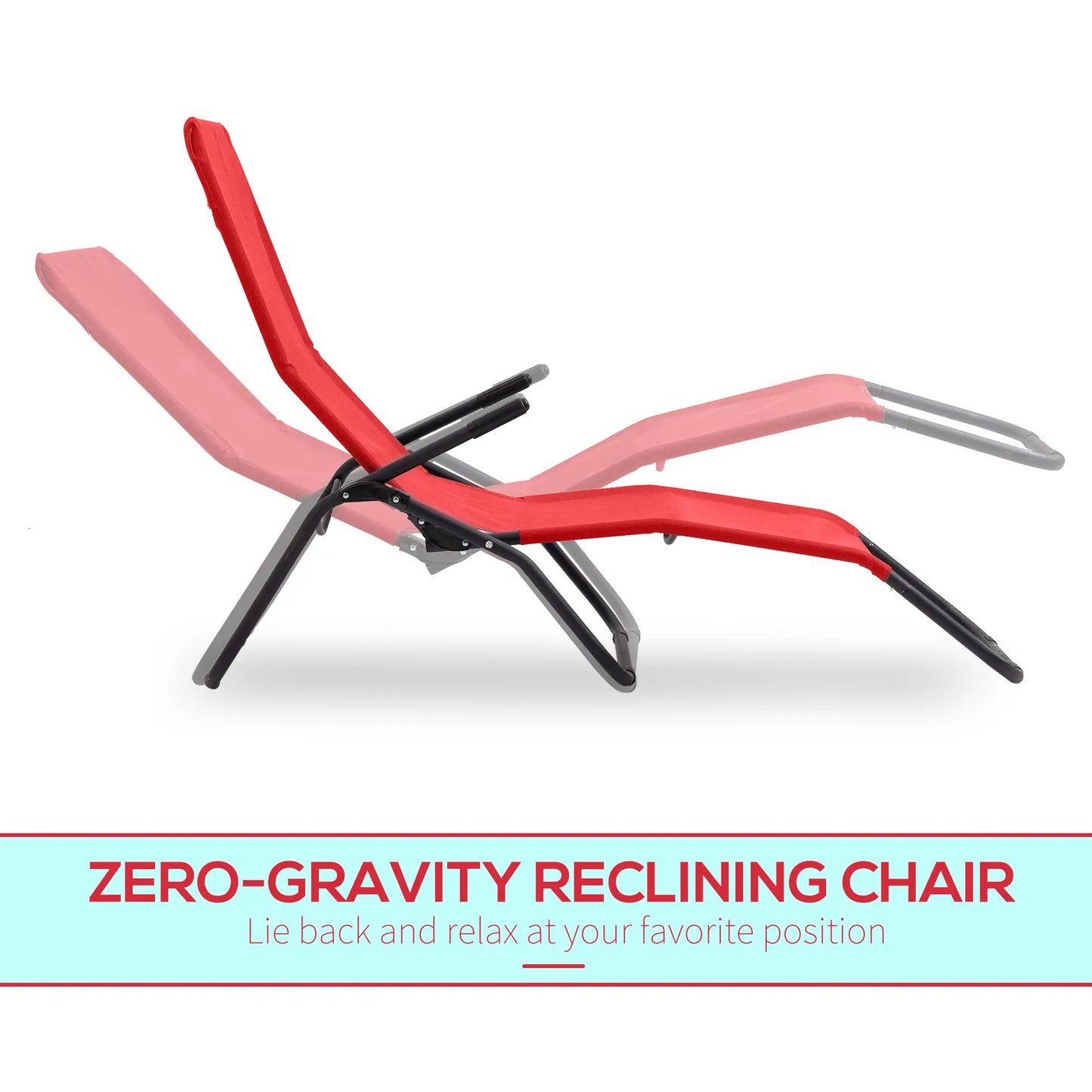 Foldable Patio Lounge Chair, Outdoor Beach Lounger, Breathable Mesh, Zero Gravity, Reclining, Footrests, Armrests, Garden, Pool, Red Lounger Chairs at Gallery Canada