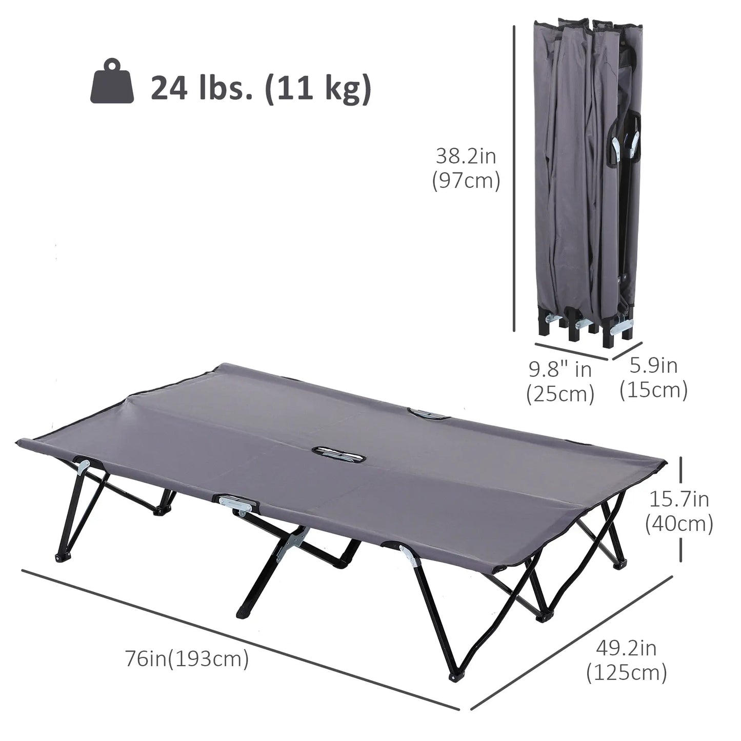 76" Two Person Folding Camping Cot, Portable Military Bed, Grey Camping Cots at Gallery Canada