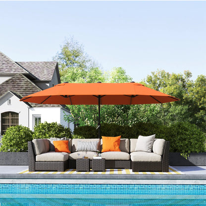 15' Outdoor Patio Umbrella, Twin Canopy Sunshade, Steel Table, Lift Crank, Orange Sun Umbrellas at Gallery Canada