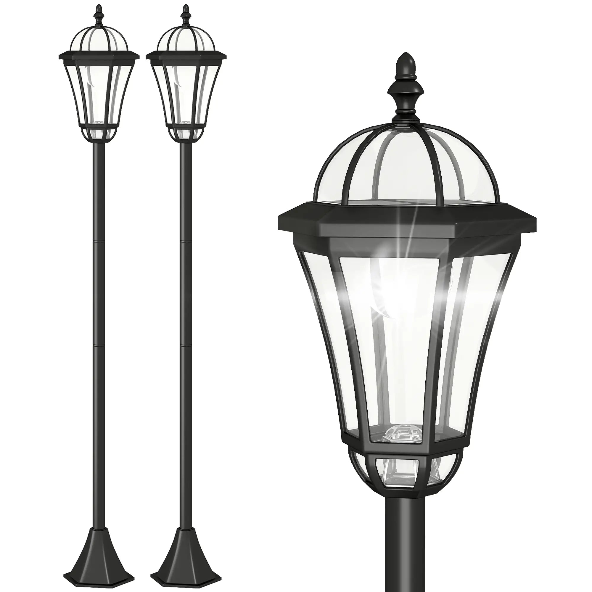 2 Piece LED Solar Garden Lights, Auto Switch, Water-Resist, 6 Hours, Black Solar Post Lamps Black at Gallery Canada