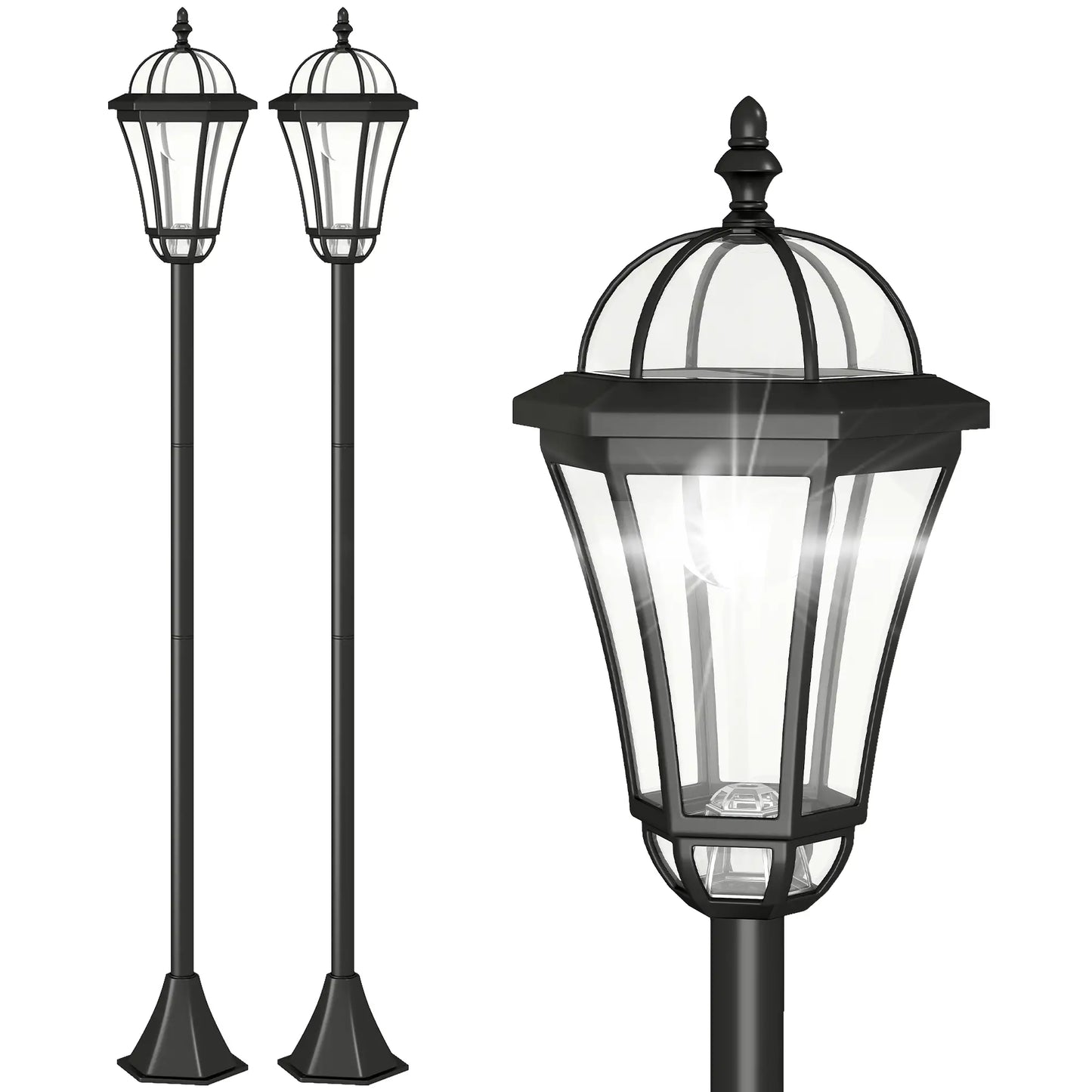 2 Piece LED Solar Garden Lights, Auto Switch, Water-Resist, 6 Hours, Black Solar Post Lamps Black at Gallery Canada